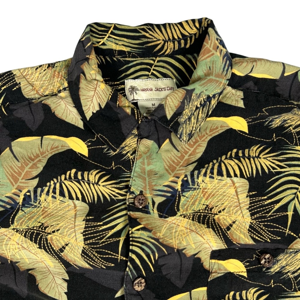 Havana Jack's Cafe Hawaiian Shirt VTG 100% Rayon Black Tropical Men's Sz-M Beach